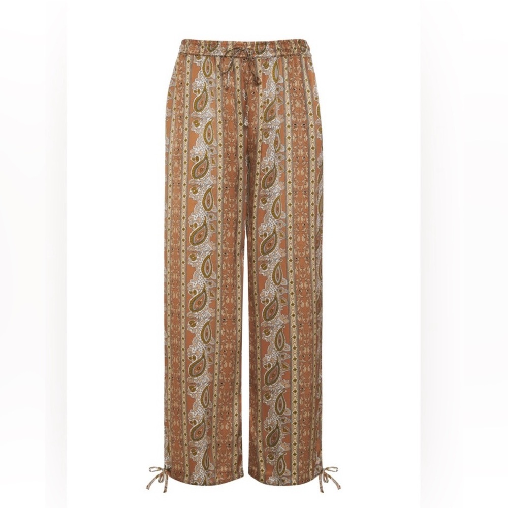 NWT Gold Hawk 100% Silk Paisley Print Wide-Leg Pants